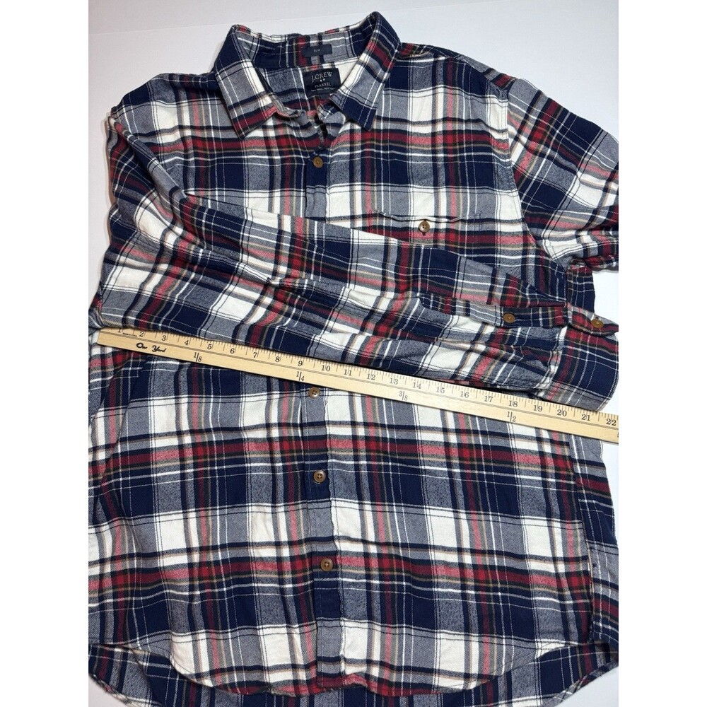 J.Crew Flannel Shirt Men’s XL Slim Fit Plaid Navy Red White Long Sleeve Button - Picture 3 of 7